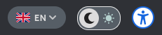 Payment page header controls: language selector, dark mode switch and accessibility options button